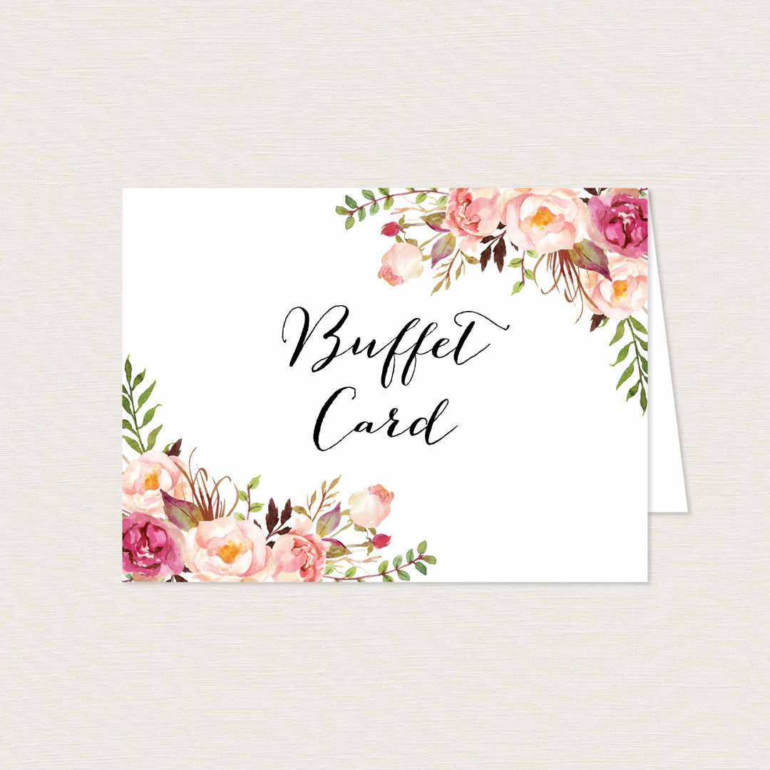 Pink Floral Wedding Buffet Card Printable