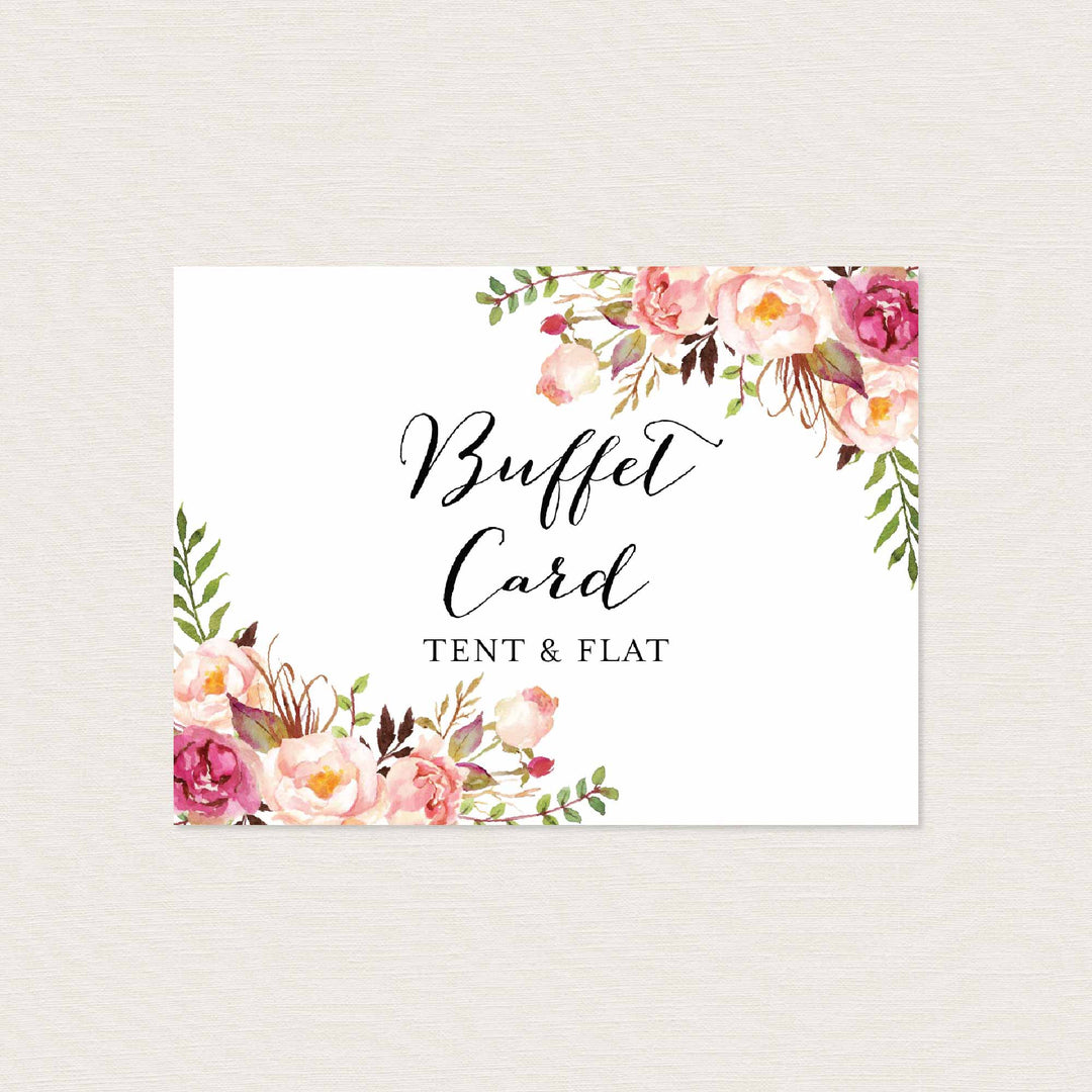 Pink Floral Wedding Buffet Card Printable