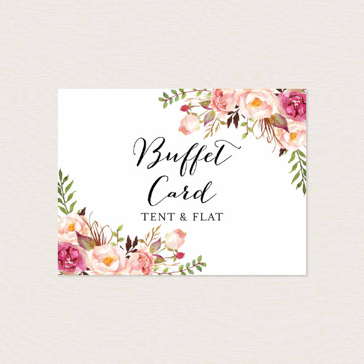 Pink Floral Wedding Buffet Card Printable