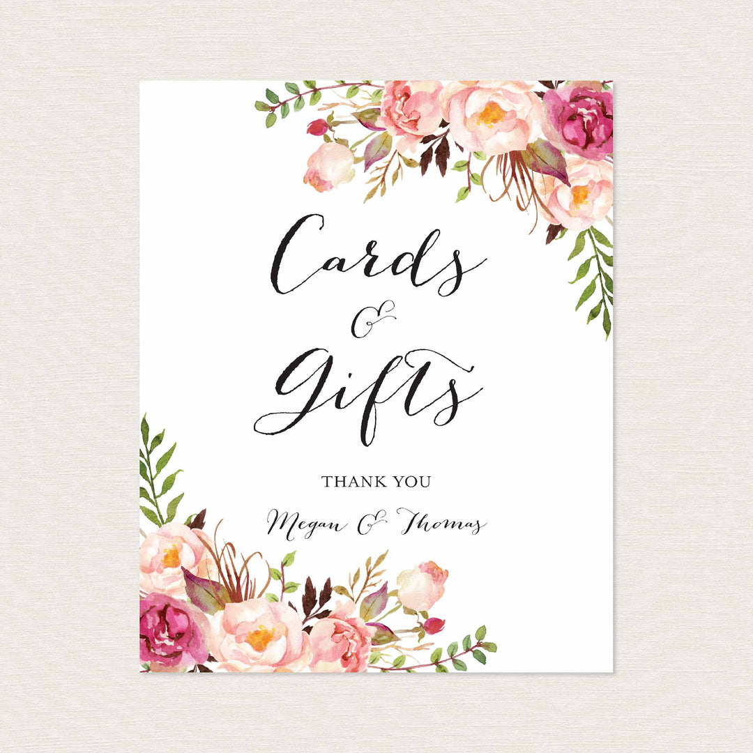 Pink Floral Wedding Cards and Gifts Sign Printable