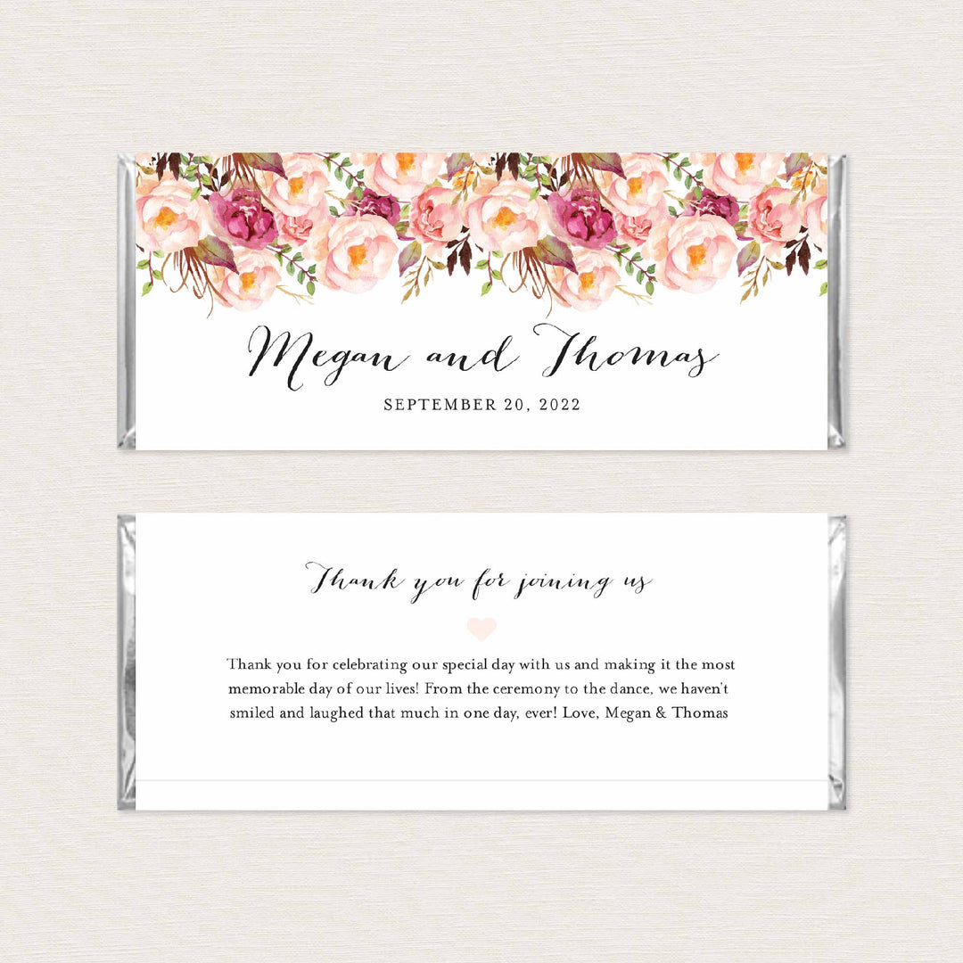 Pink Floral Wedding Chocolate Bar Wrapper Printable