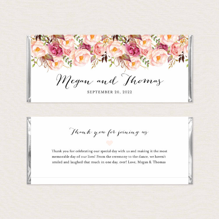 Pink Floral Wedding Chocolate Bar Wrapper Printable