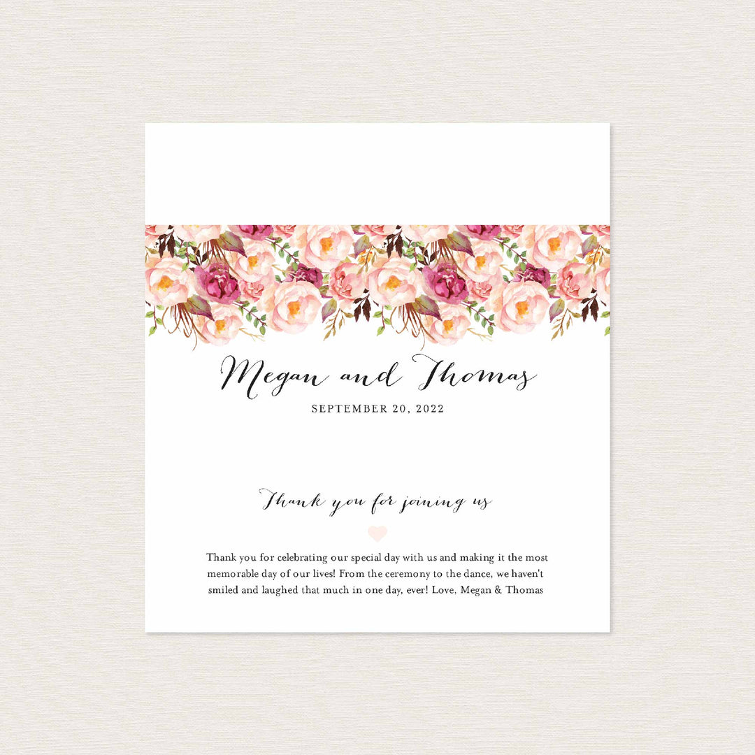 Pink Floral Wedding Chocolate Bar Wrapper Printable