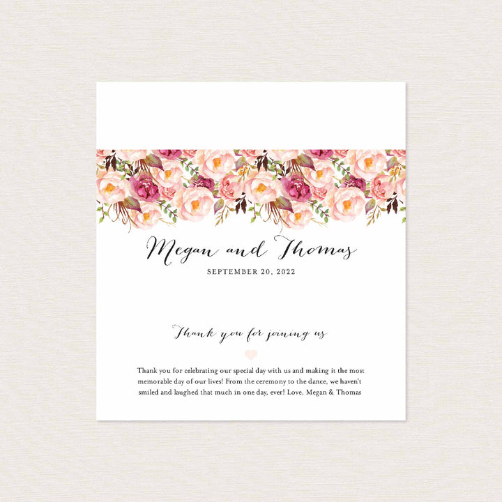 Pink Floral Wedding Chocolate Bar Wrapper Printable