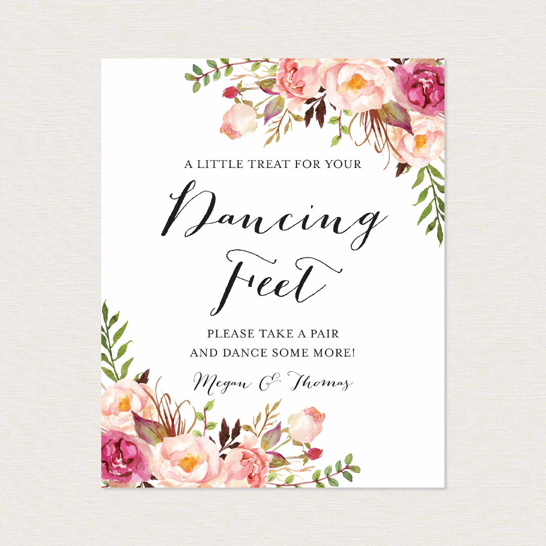 Pink Floral Wedding Dancing Shoes Sign Printable