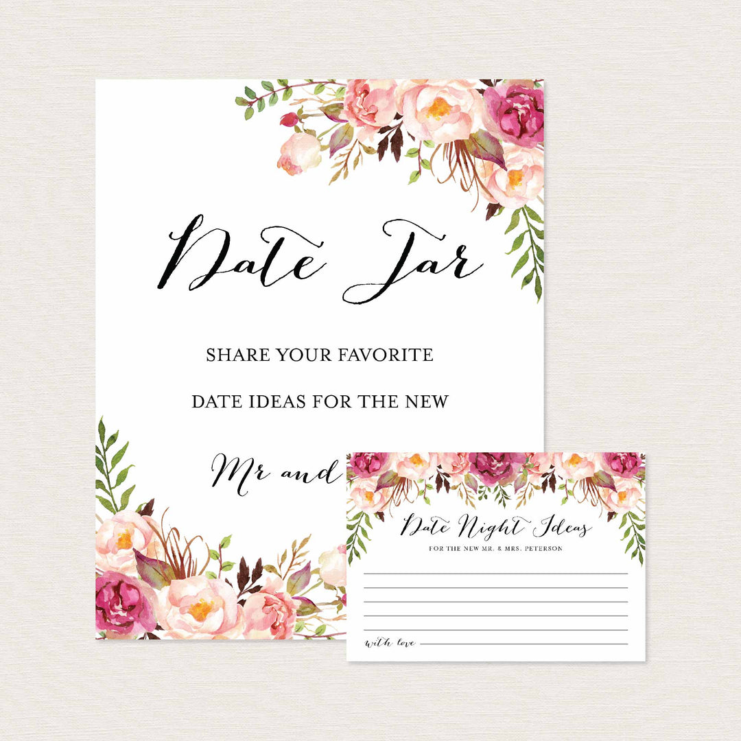 Pink Floral Wedding Date Night Ideas Printable