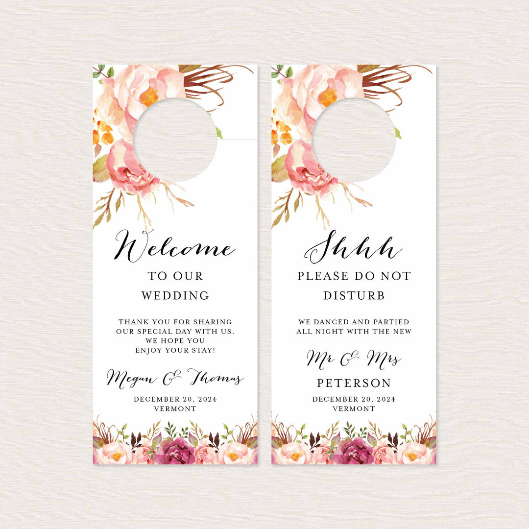 Pink Floral Wedding Door Hanger Printable