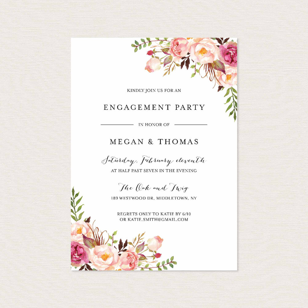 Pink Floral Engagement Invitation Printable