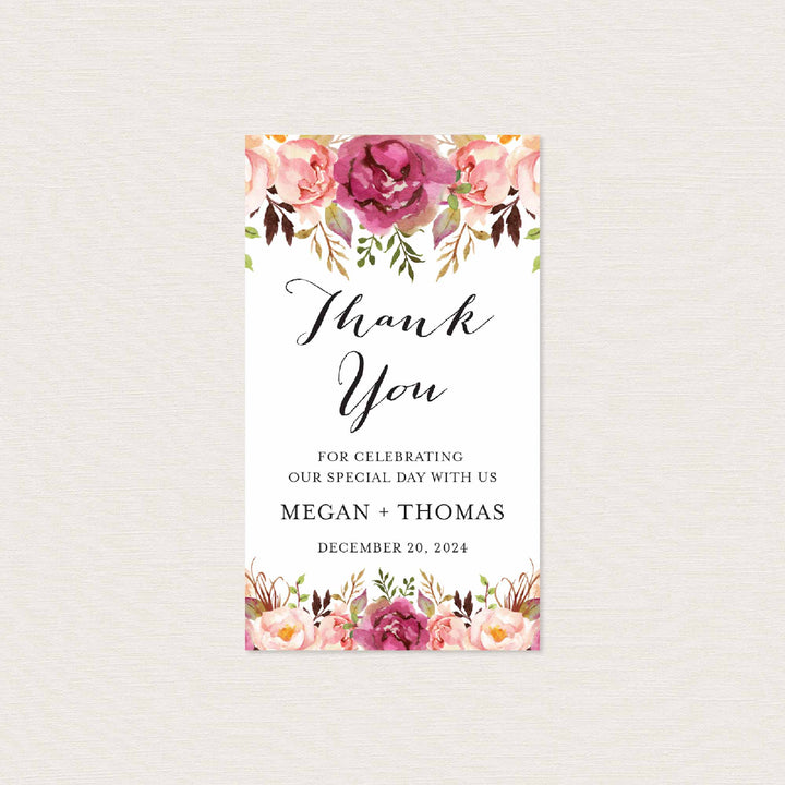 Pink Floral Wedding Favour Tag Printable