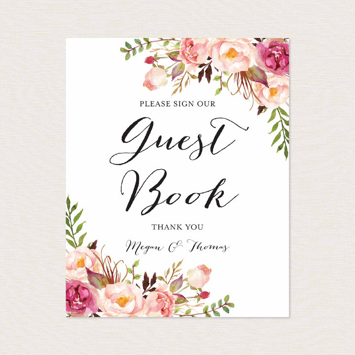 Pink Floral Wedding Guestbook Sign Printable