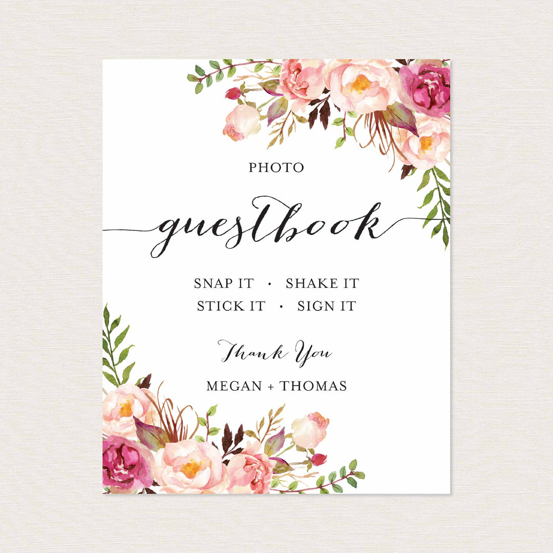 Pink Floral Wedding Guestbook Sign Printable