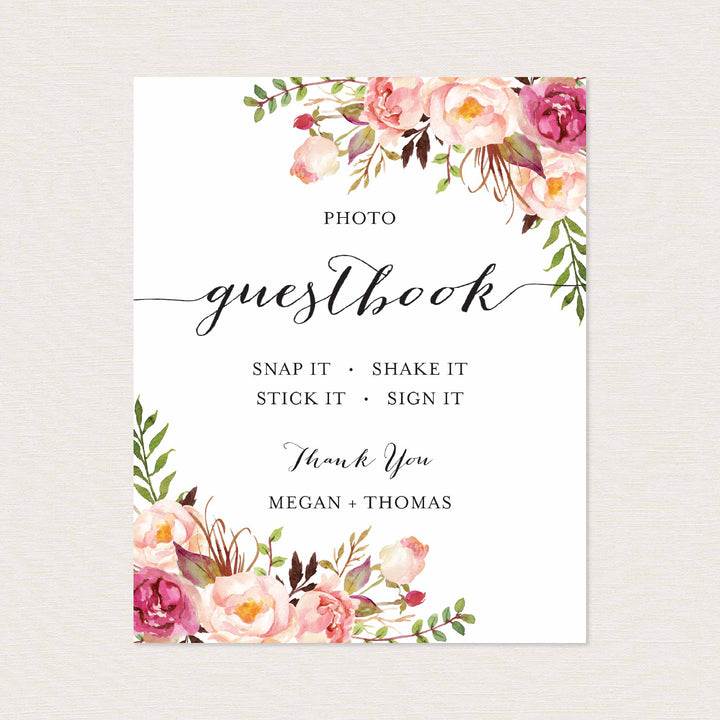 Pink Floral Wedding Guestbook Sign Printable