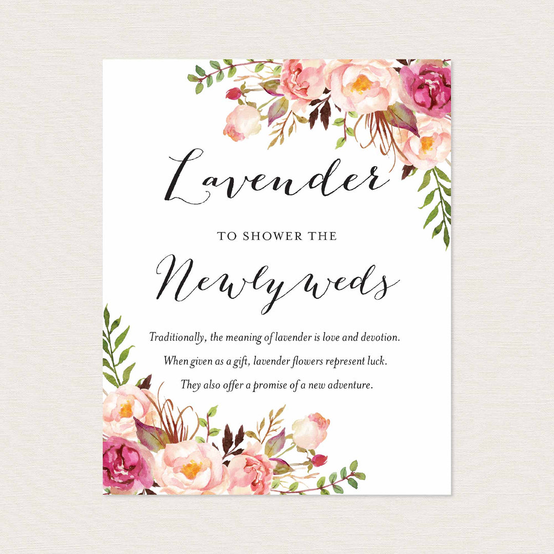 Pink Floral Wedding Lavender Toss Sign Printable