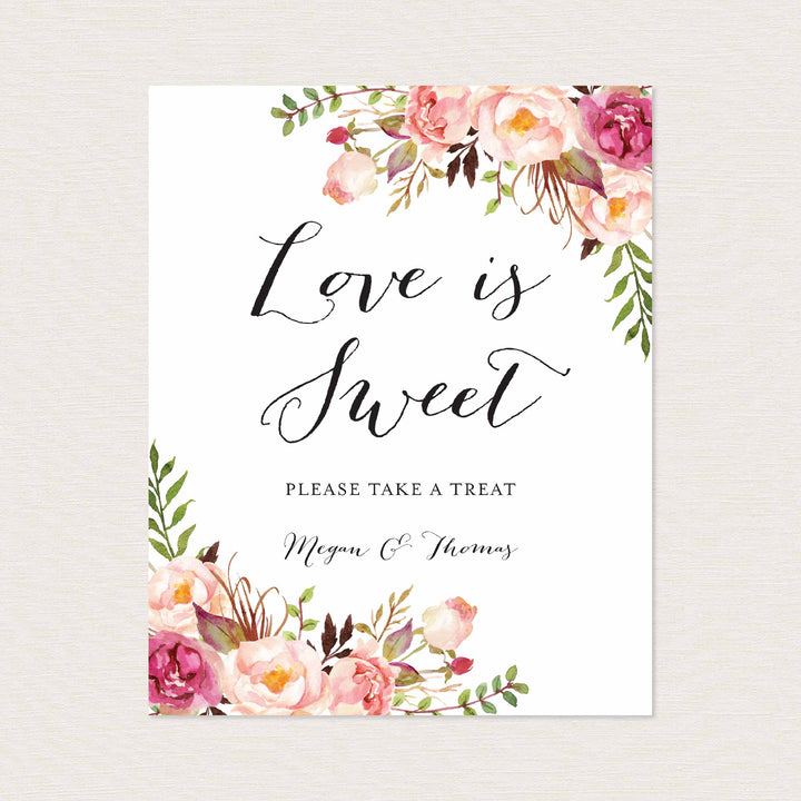 Pink Floral Wedding Love Is Sweet Sign Printable