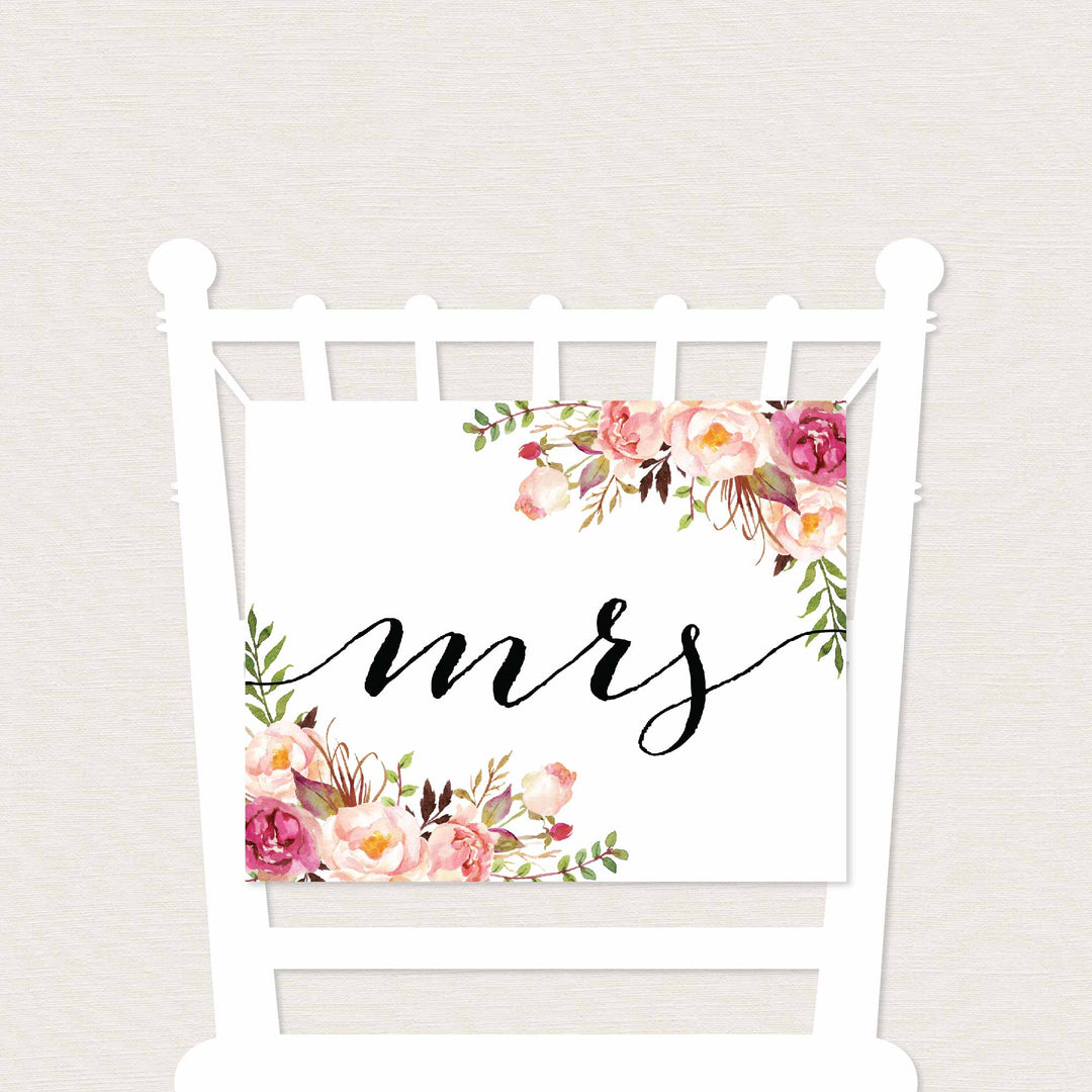 Pink Floral Mr and Mrs Chair Sign Printable