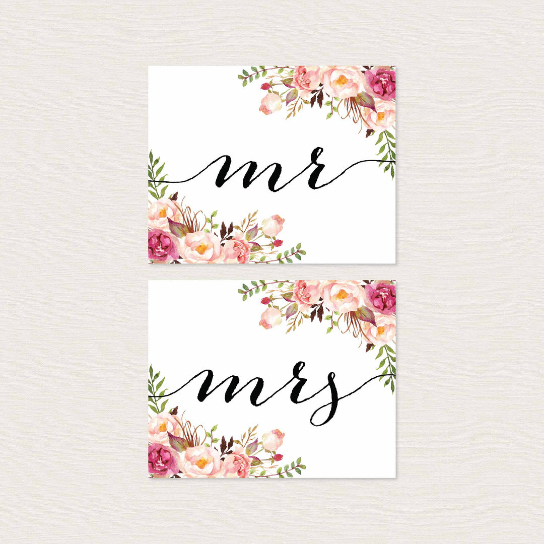 Pink Floral Mr and Mrs Chair Sign Printable