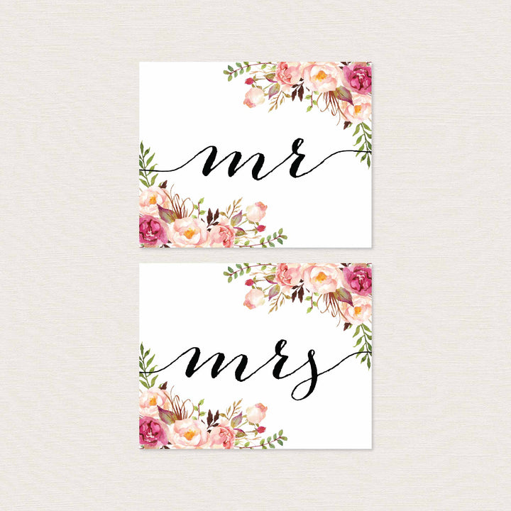 Pink Floral Mr and Mrs Chair Sign Printable