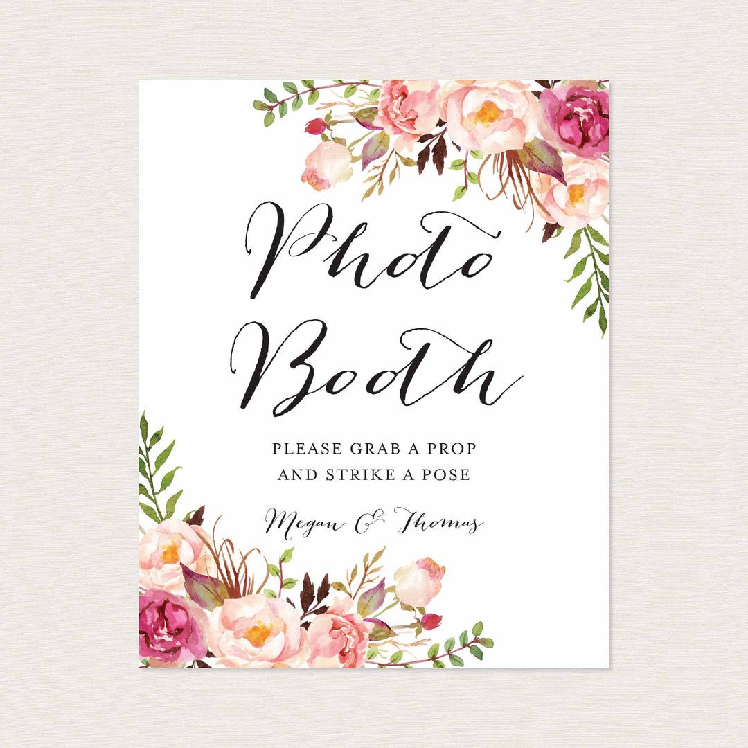 Pink Floral Wedding Photo Booth Sign Printable