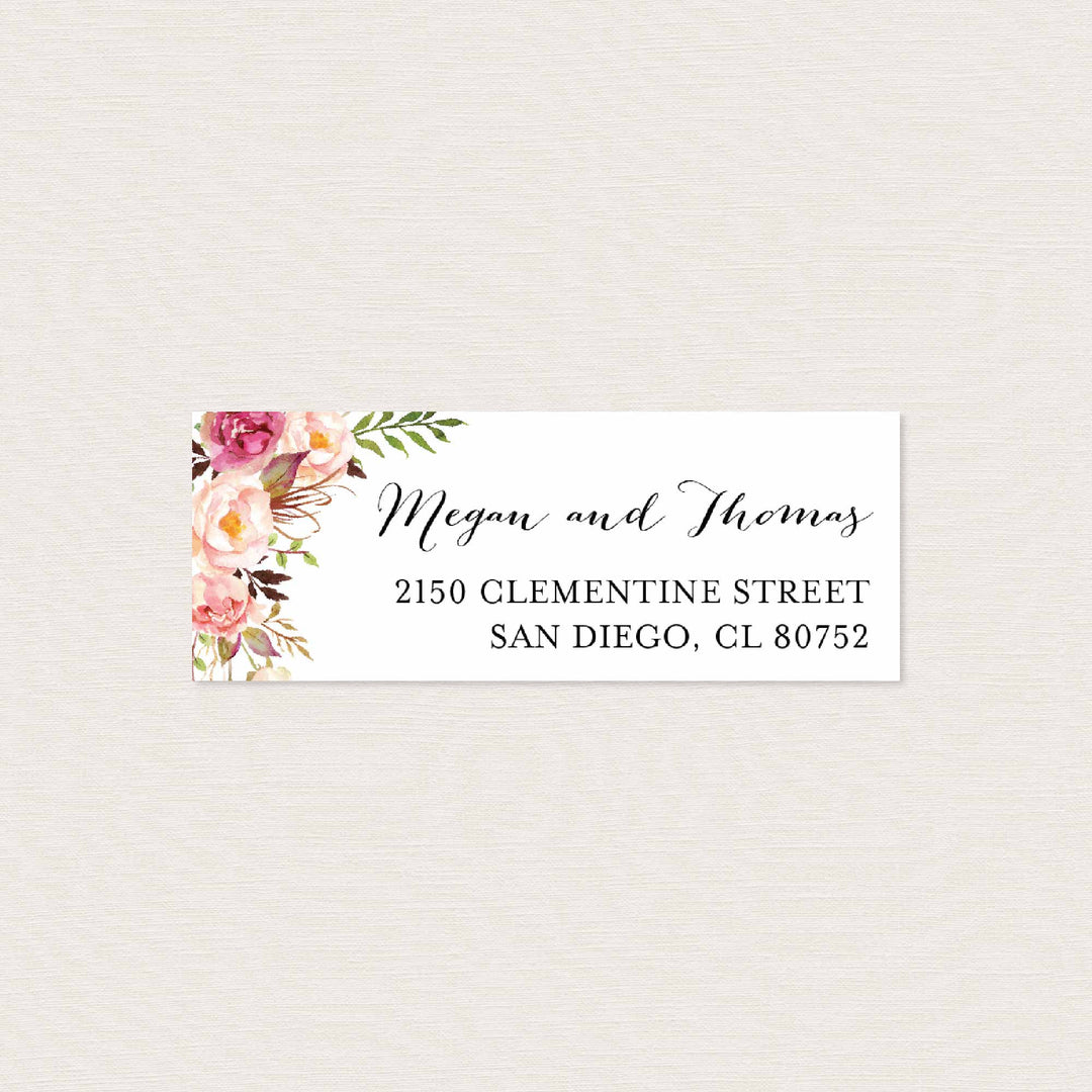Pink Floral Wedding Return Address Label Printable