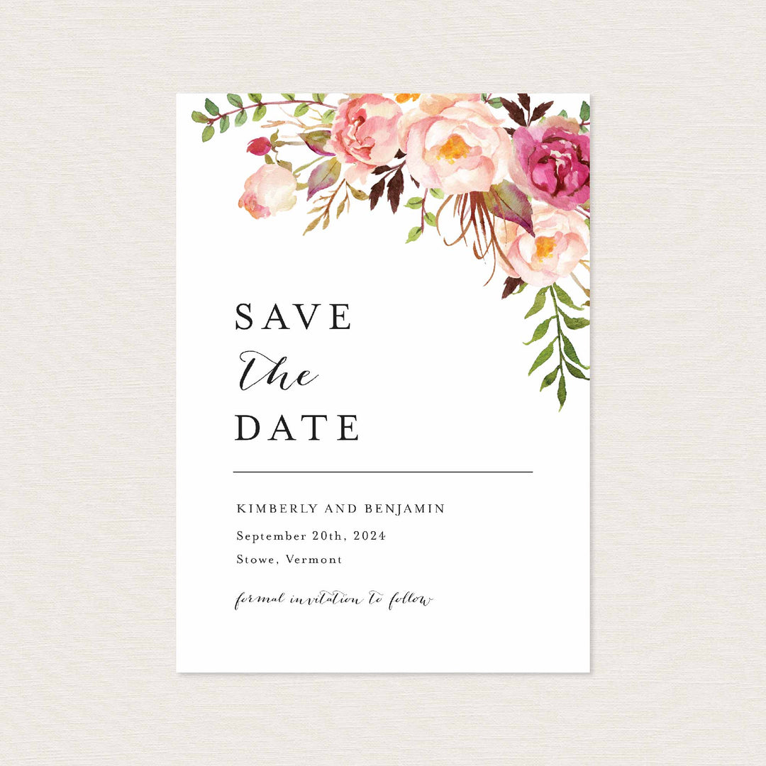 Pink Floral Wedding Save The Date Card Printable