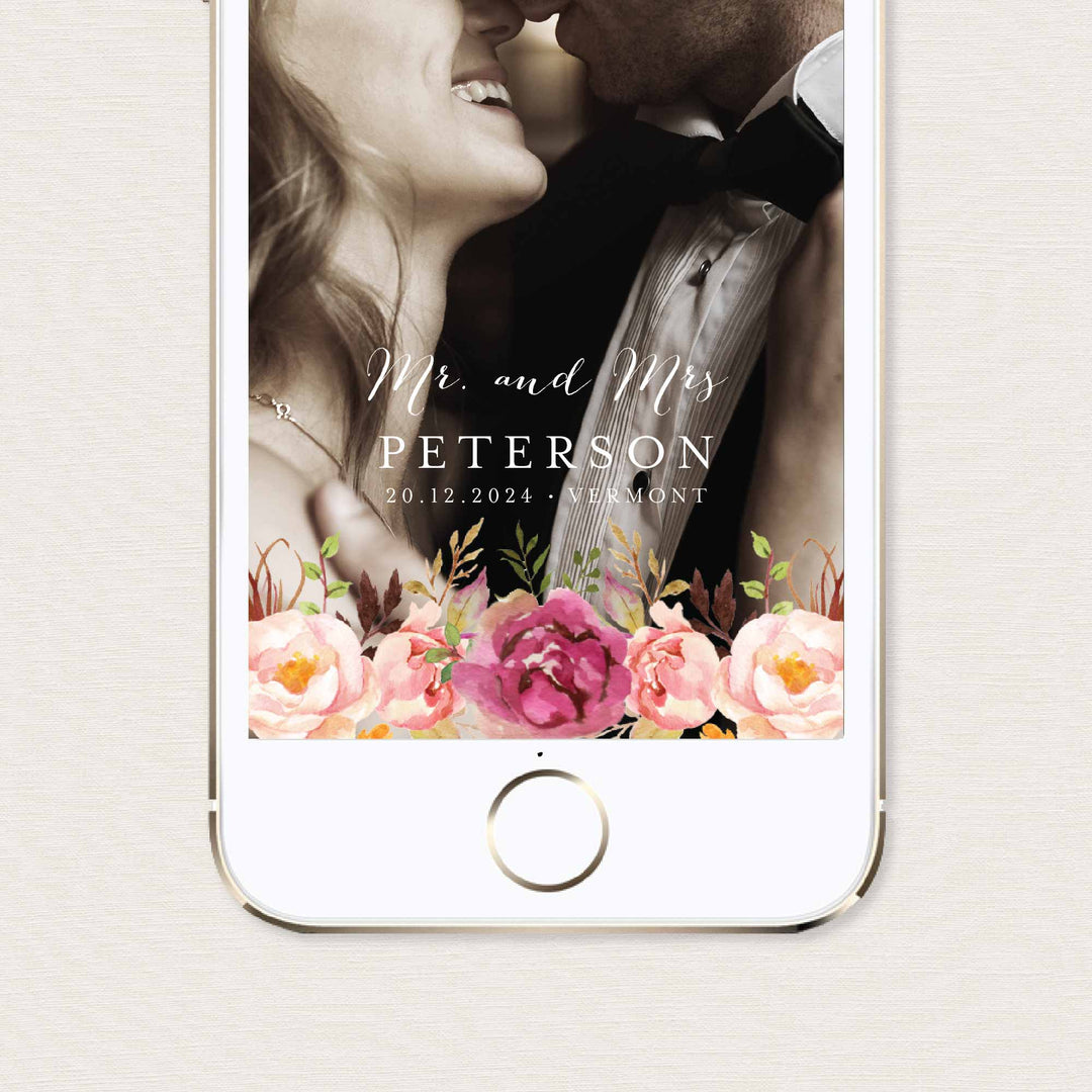 Pink Floral Wedding Snapchat Geofilter Printable