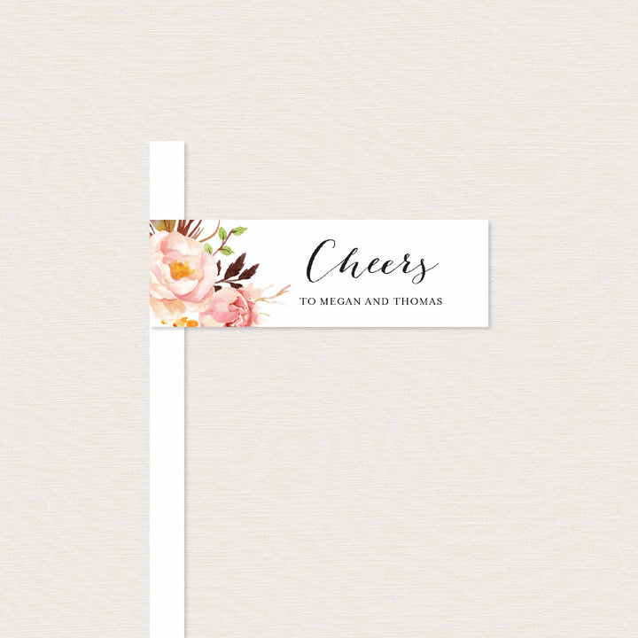 Pink Floral Wedding Straw Flag Printable