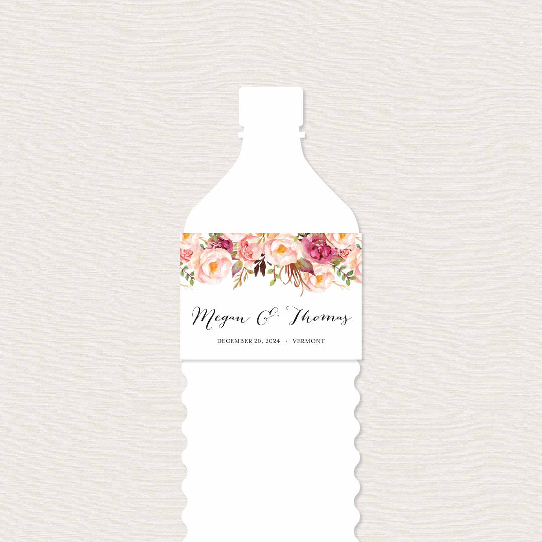 Pink Floral Wedding Water Bottle Label Printable