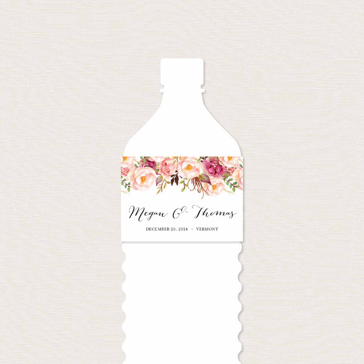 Pink Floral Wedding Water Bottle Label Printable