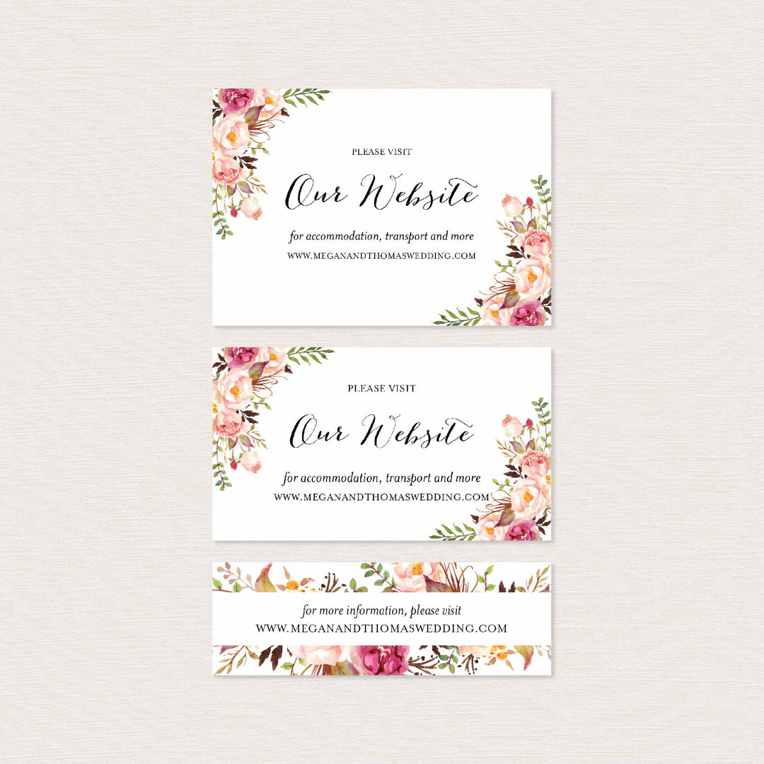 Pink Floral Wedding Website Card Printable