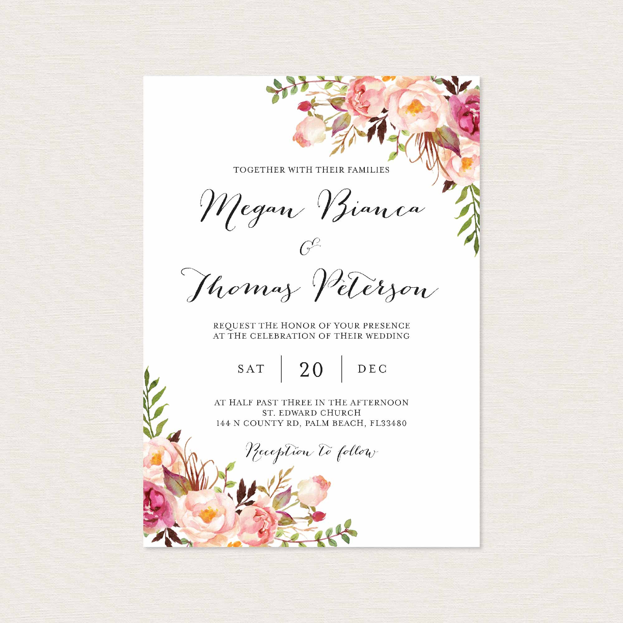 Pink Floral Wedding Invitation Printable – Confettily