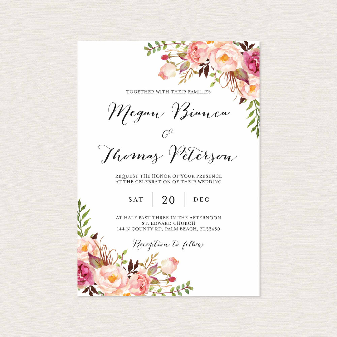 Pink Floral Wedding Invitation Printable