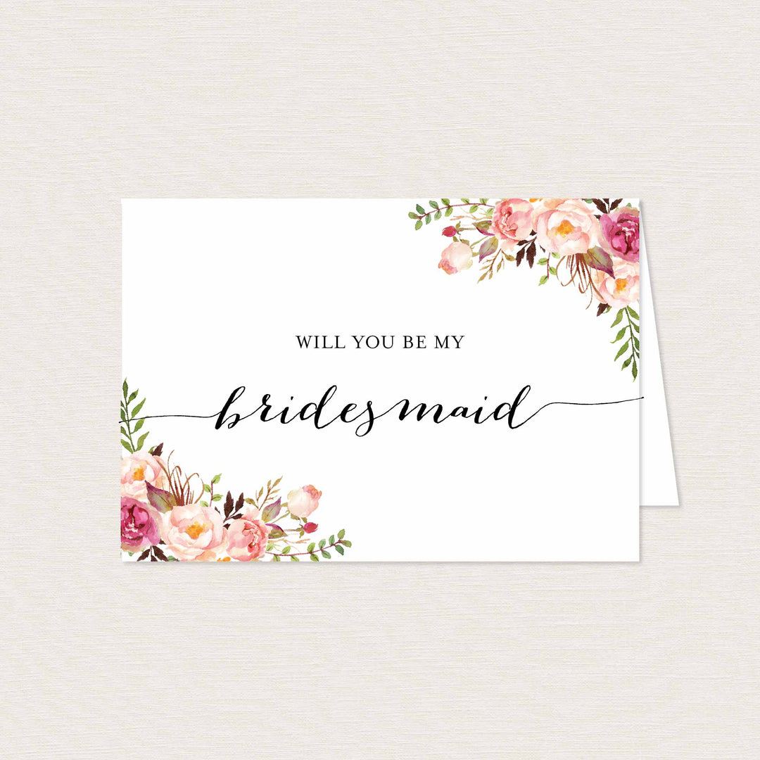 Pink Floral Wedding Proposal Card Printable