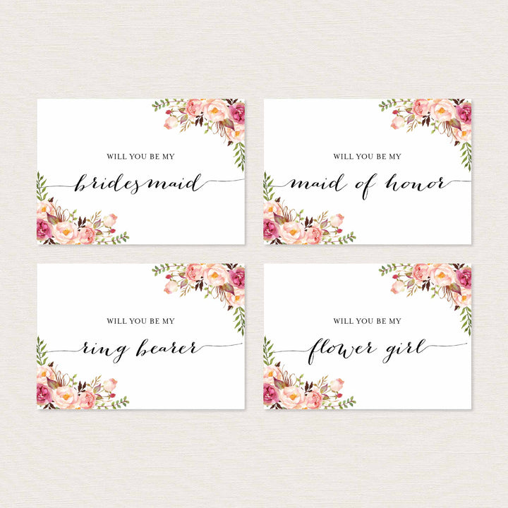 Pink Floral Wedding Proposal Card Printable