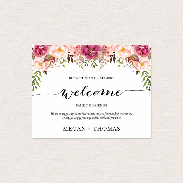 Pink Floral Wedding Welcome Bag Label Printable