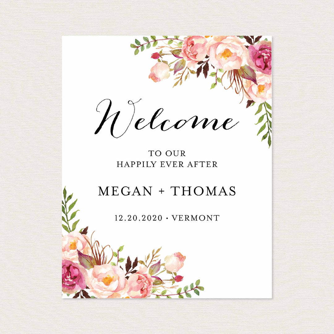 Pink Floral Wedding Welcome Sign Printable