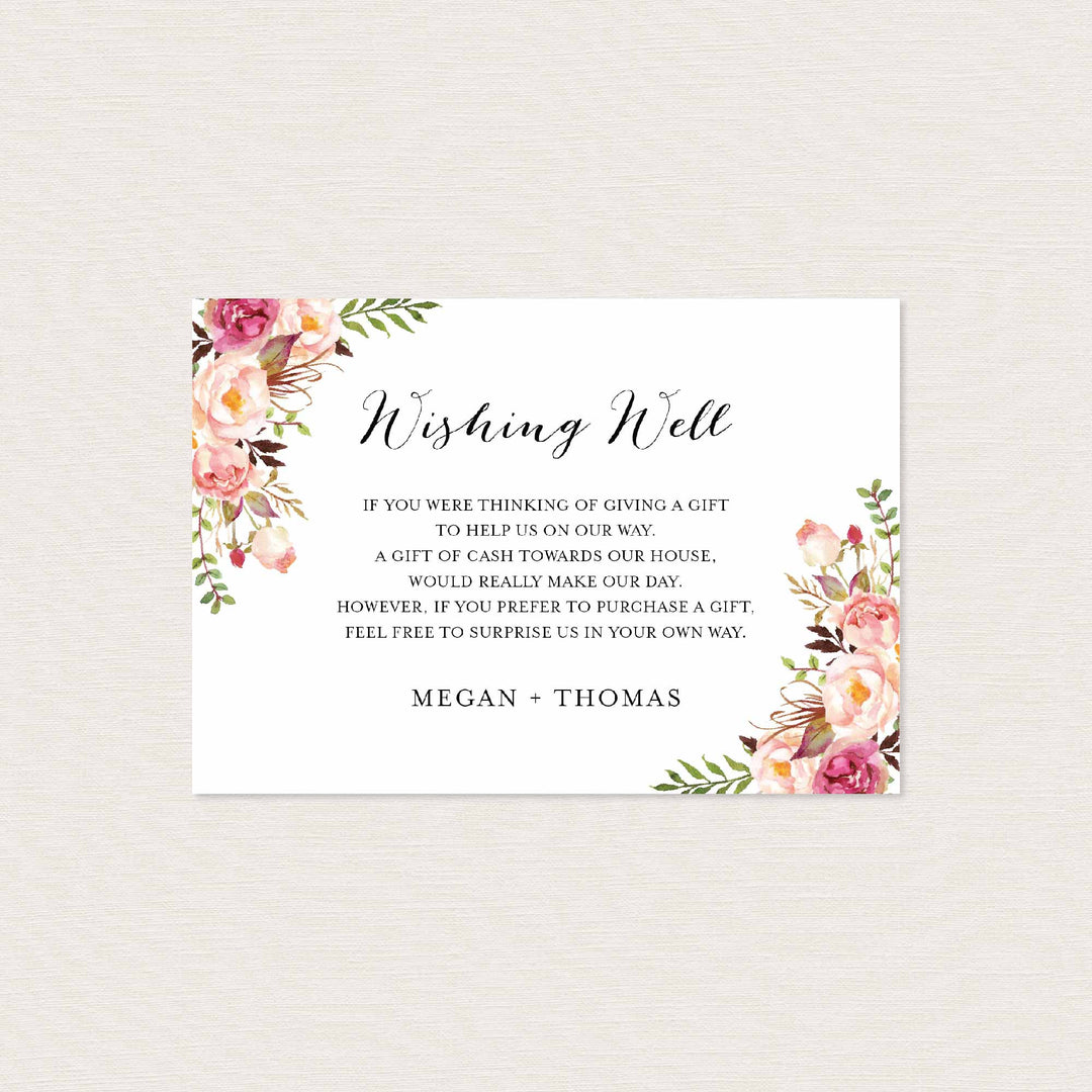 Pink Floral Wedding Wishing Well Card Printable