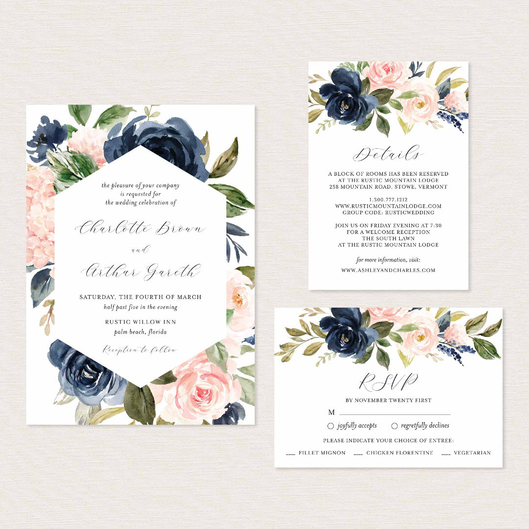 Navy Blush Wedding Suite Printable