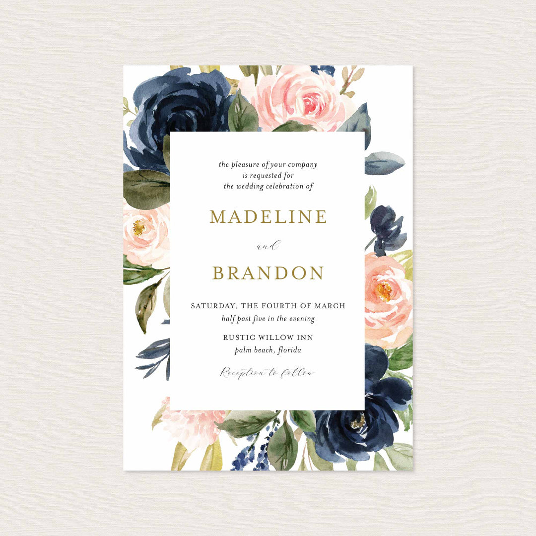 Navy Blush Wedding Invitation Printable