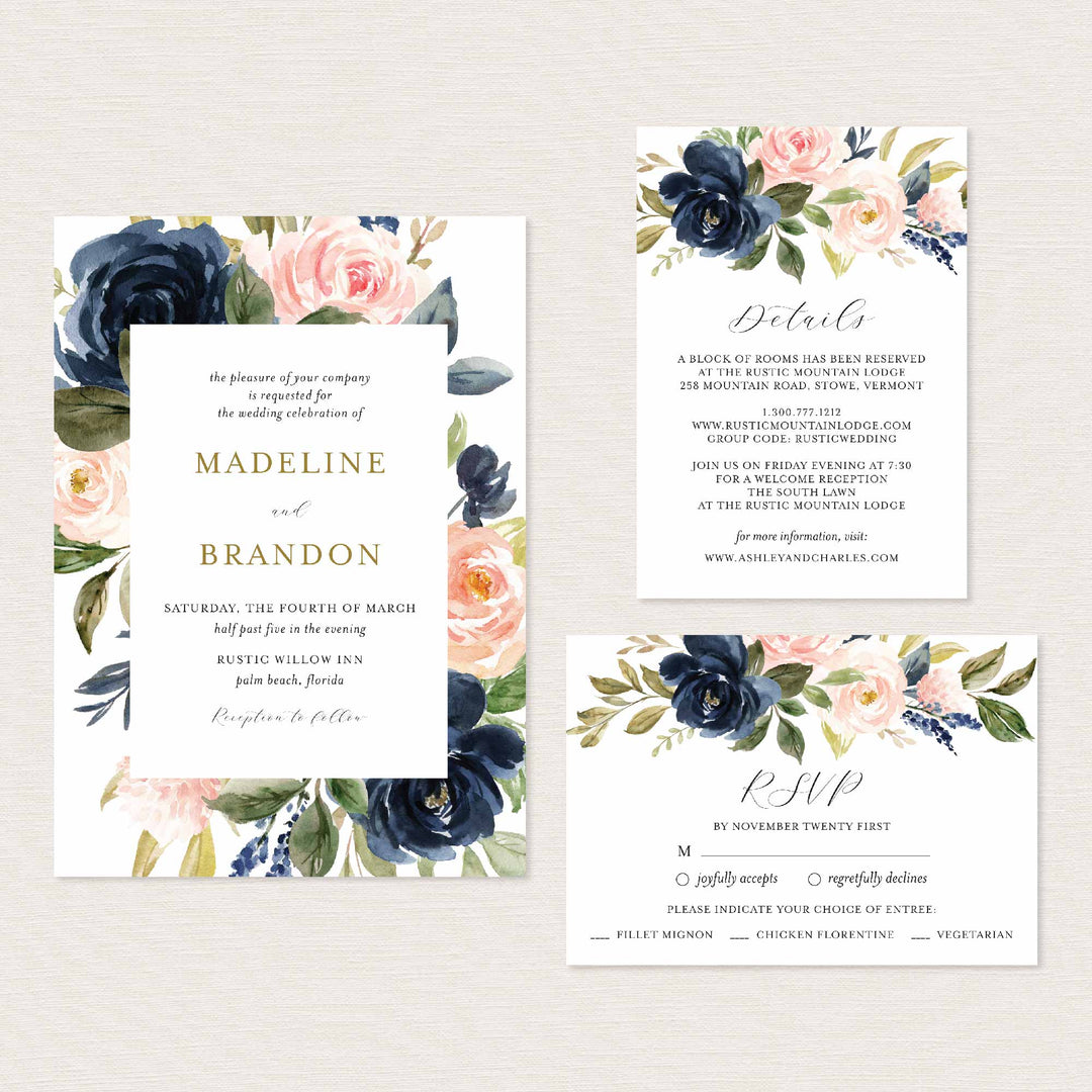 Navy Blush Wedding Suite Printable