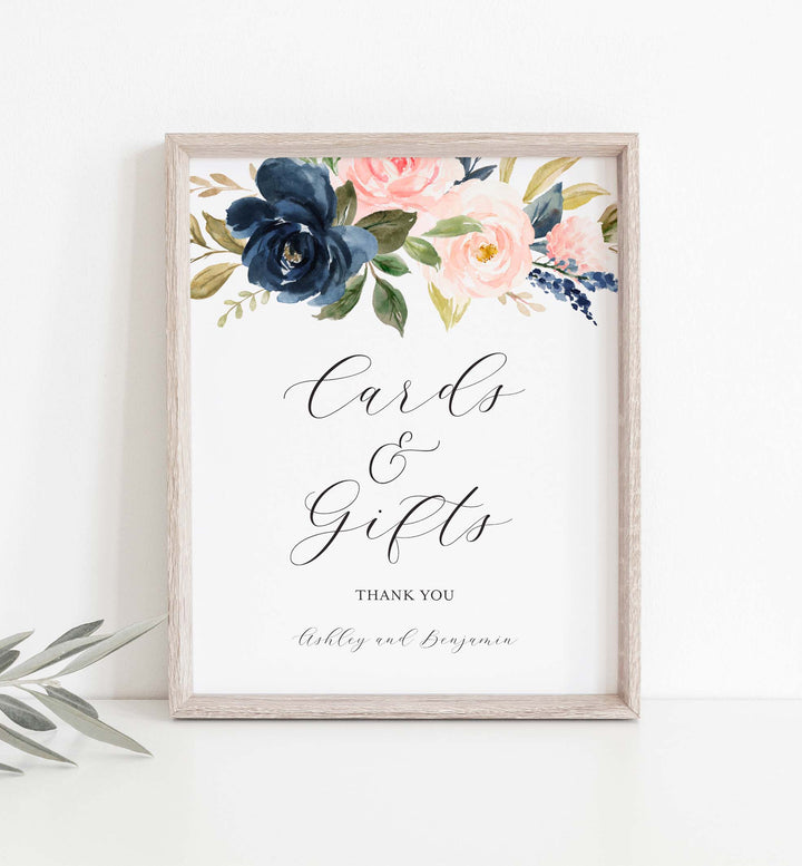 Navy Blush Wedding Cards and Gifts Sign Printable