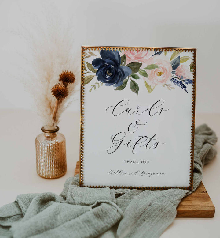Navy Blush Wedding Cards and Gifts Sign Printable