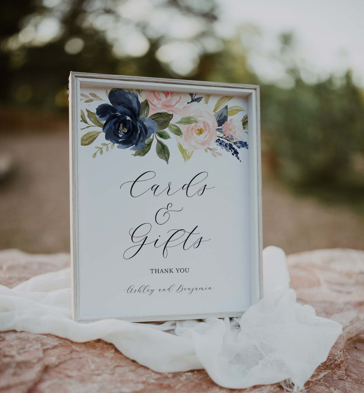 Navy Blush Wedding Cards and Gifts Sign Printable