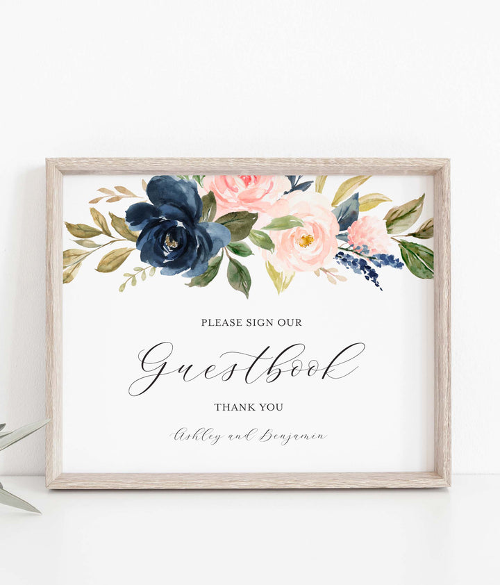 Navy Blush Wedding Guestbook Sign Printable