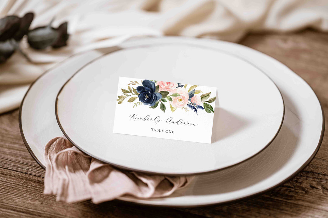 Navy Blush Wedding Place Card Printable