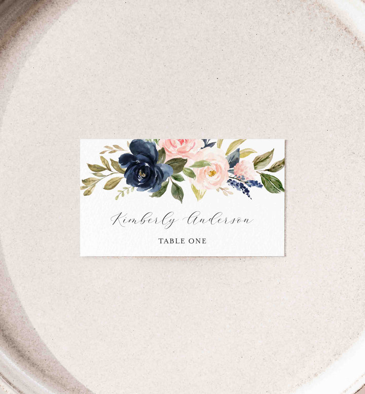 Navy Blush Wedding Place Card Printable