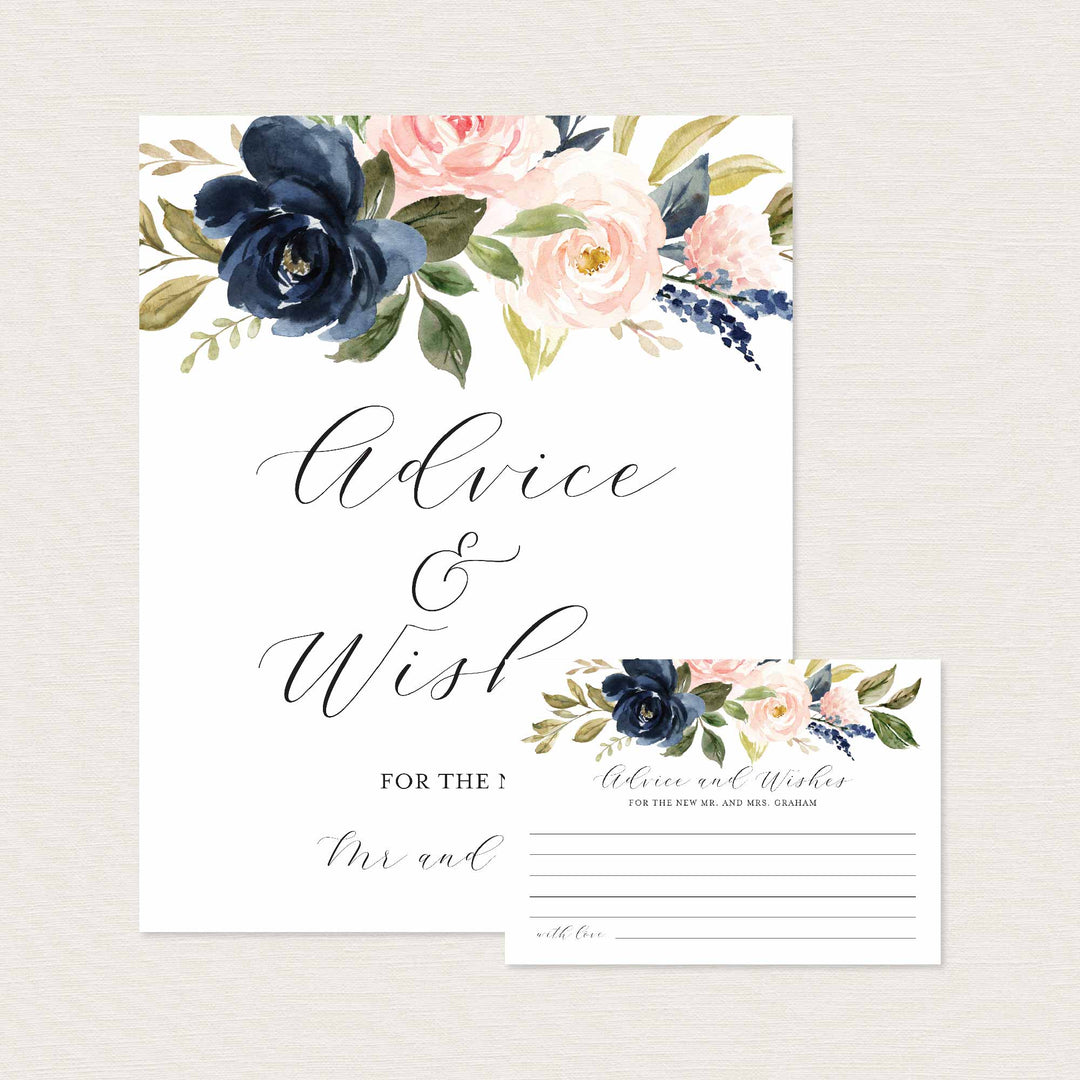 Navy Blush Wedding Advice and Wishes Printable