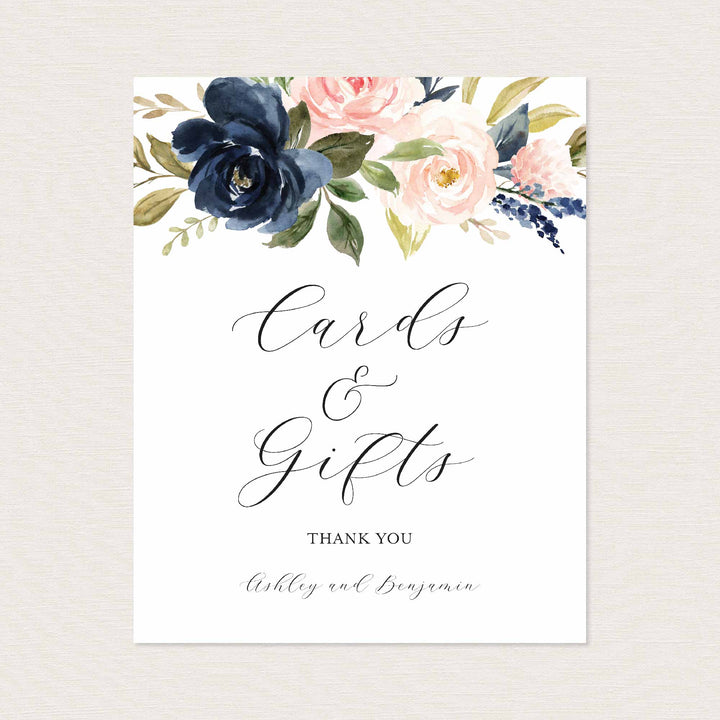 Navy Blush Wedding Cards and Gifts Sign Printable