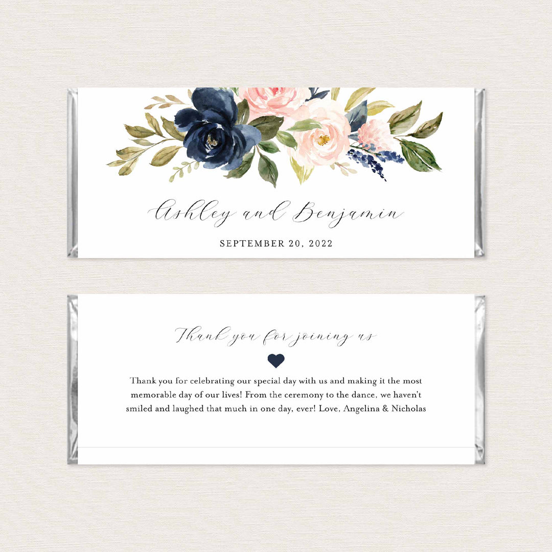 Navy Blush Wedding Chocolate Bar Wrapper Printable