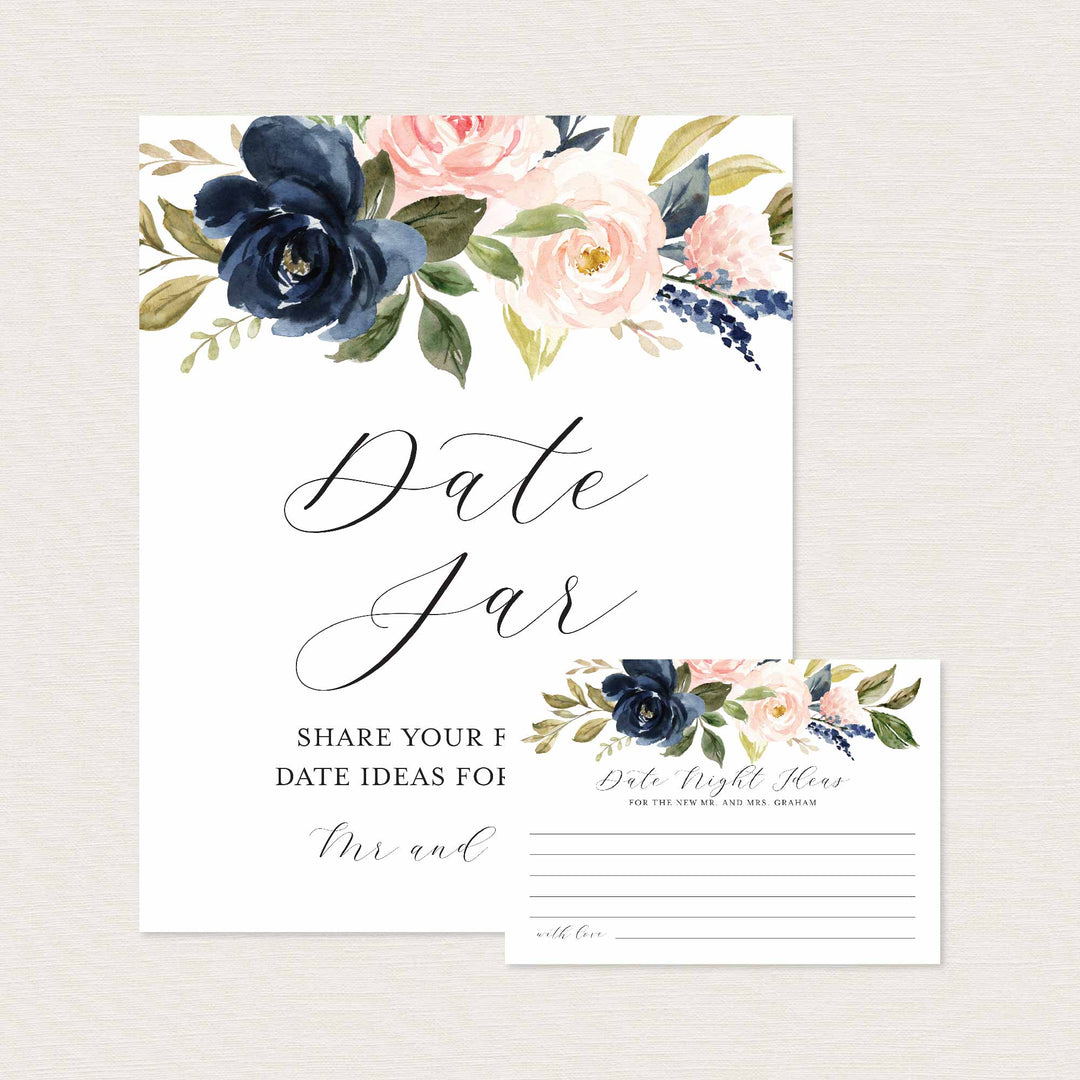 Navy Blush Wedding Date Night Ideas Printable