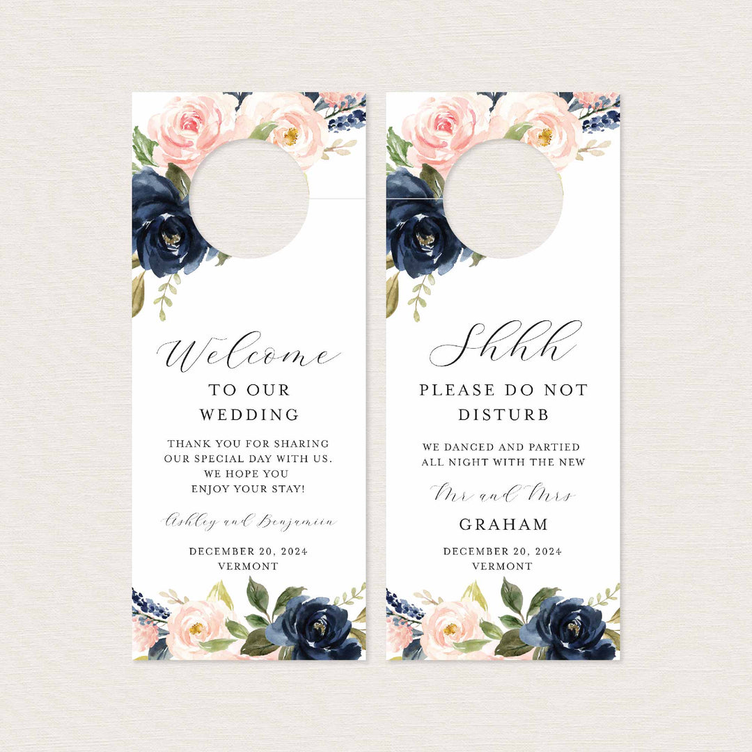 Navy Blush Wedding Door Hanger Printable